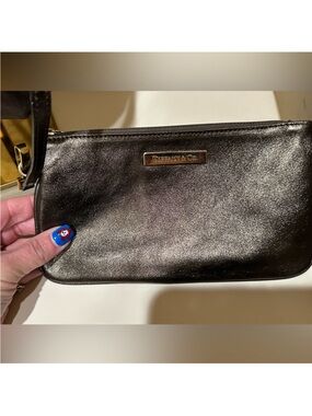 Tiffany & Co. Metallic Gunmetal Wristlet Clutch